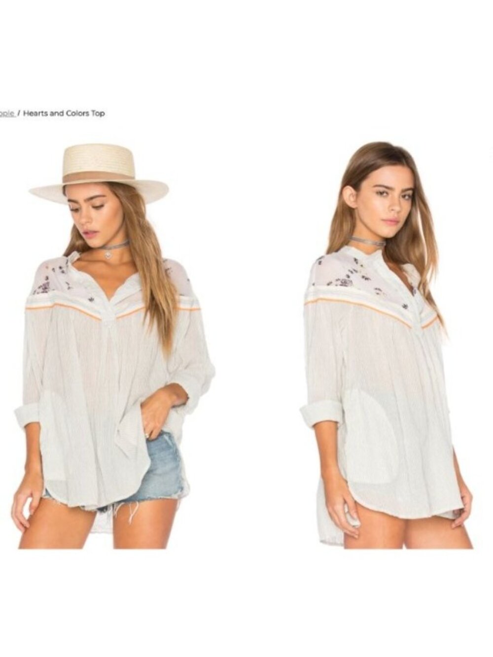 Free People Hearts and Colors Top Tunic Gray Floral Cotton size large pockets - Picture 8 of 8